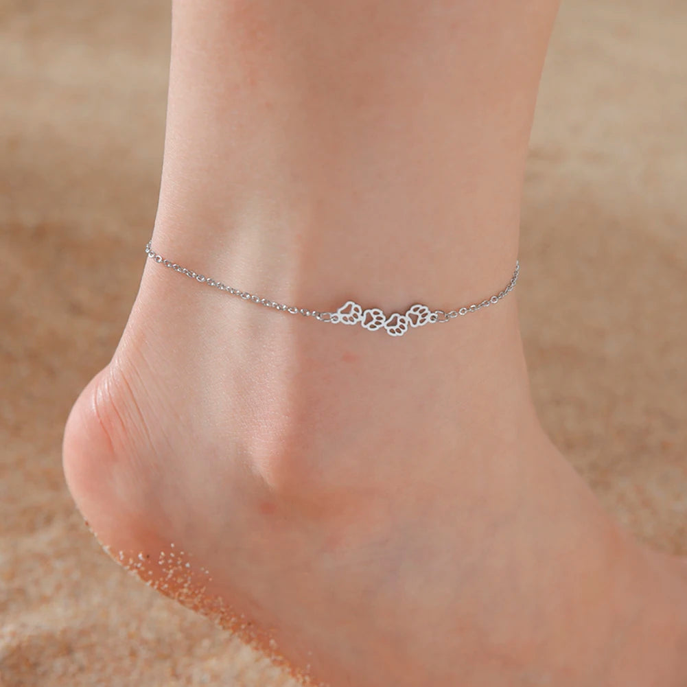 Cute Cat Paw Pendant Anklets Women Stainless Steel Moon Cat Animal Foot Chain Fashion Summer Beach Jewelry Couple Gift Your Shop Mania