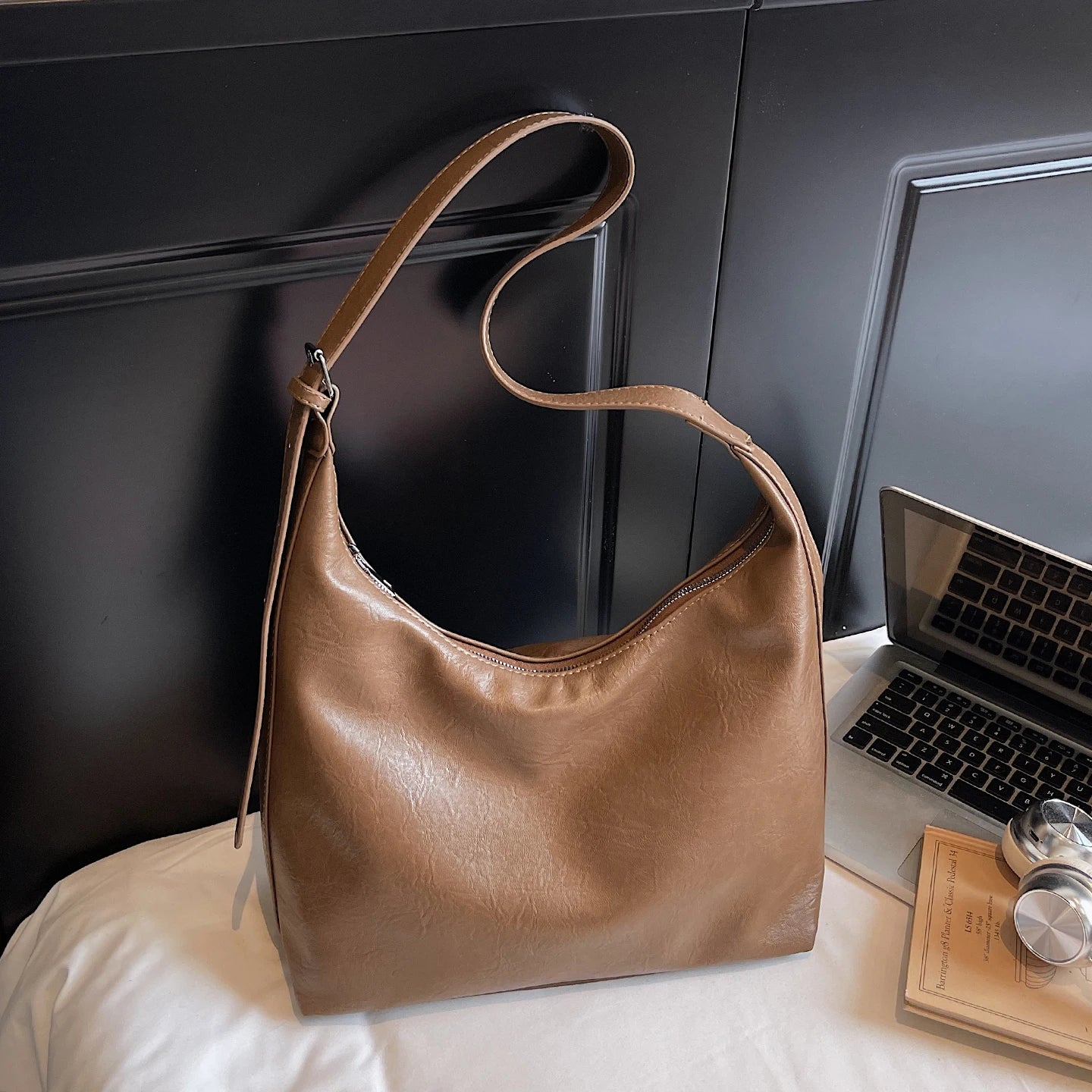 Fall New Large Capaci Pure Color Soft Leather Tote Bag Women's Versatile Single oulder Underarm Bag for Commuting And o... Your Shop Mania