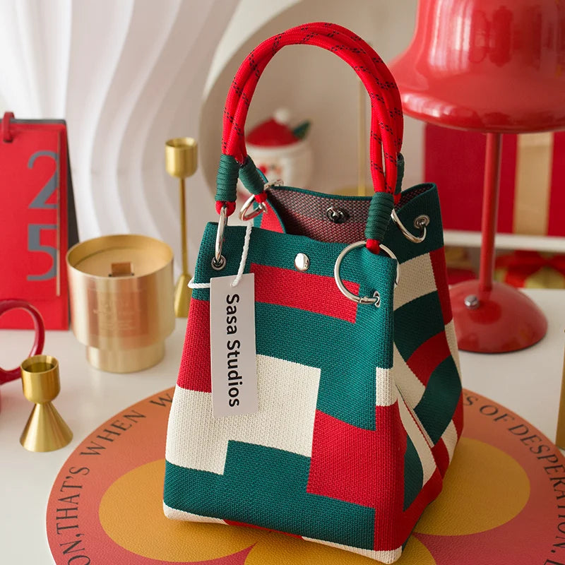 Korean Sle Knitted Tote Bag Large Capaci Portable Handbag Commuter Buet Bag Cute Floral Pattern Women's Handbag Your Shop Mania
