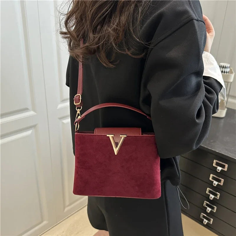 Fashionable Mini Suede Women's Bag, Faux Suede Tote Bag, Hardware Lock Buckle Decoration Handbag Purse Shoulder Cross Body Bags Your Shop Mania
