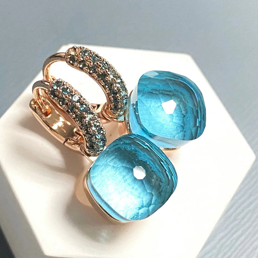 10.6mm Nudo Earrings Inlay Blue Topaz Zircon 30Colors Crystal Earrings Rose Gold Plated  Jewelry For Women Your Shop Mania