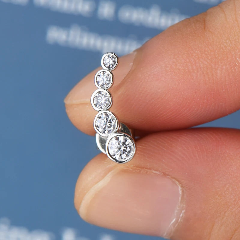 All Round Moissanite Earrings for Women 0.43ctw Climber Earrings Studs 925 Silver Certified Original Engagement Jewelry Your Shop Mania