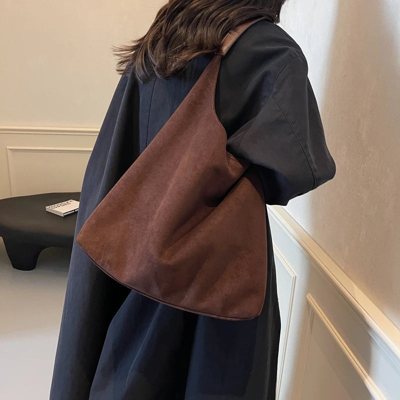 MOODS Casual Shoulder Tote Bag Set For Women 2-IN-1 Suede Pure Color Large Capacity Shopper Tote 2024 Winter New Handbags Female Your Shop Mania