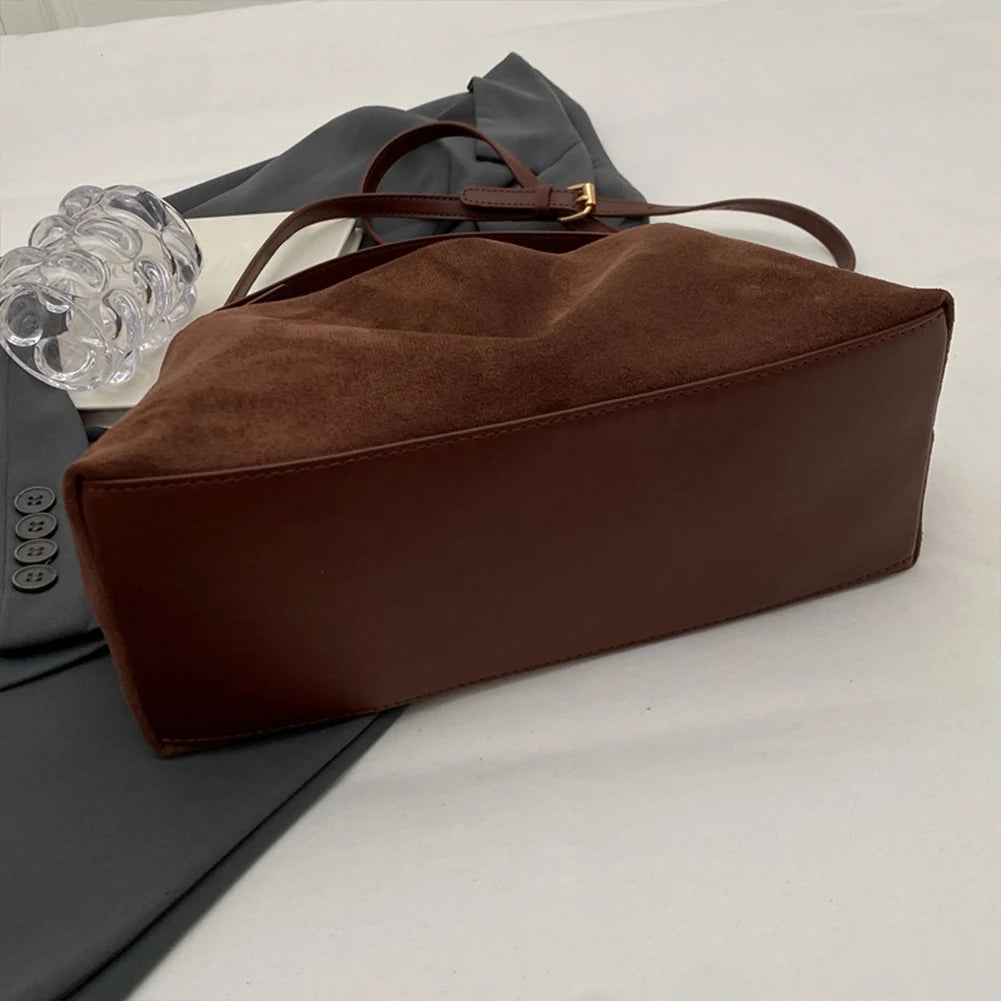 Fashion Autumn Winter Big Boston Tote Soft Matte Suede Cow Leather Women's Handbag Shoulder Crossbody Bag For Women Grey Brown Your Shop Mania