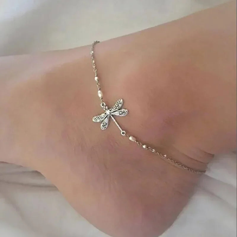 Little Dragonfly Charm Anklet with Silvertone Chain Dragonfly Jewelry Encouragement Gift for Women Teen Girls Dragonfly Anklet Your Shop Mania