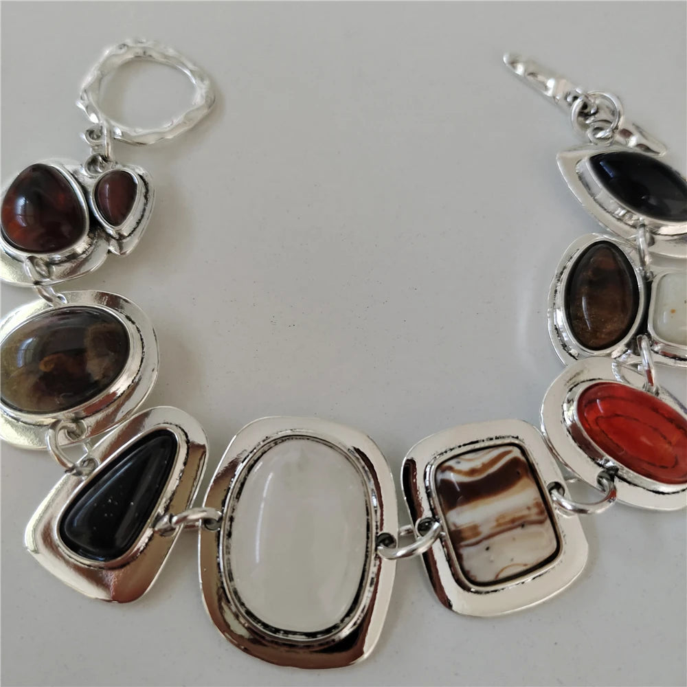 2025 New Indian Vintage Statement Resin Bracelets Women Boho Ethnic Gold Silver Plated Metal Links Charm Bracelets Jewelry Your Shop Mania