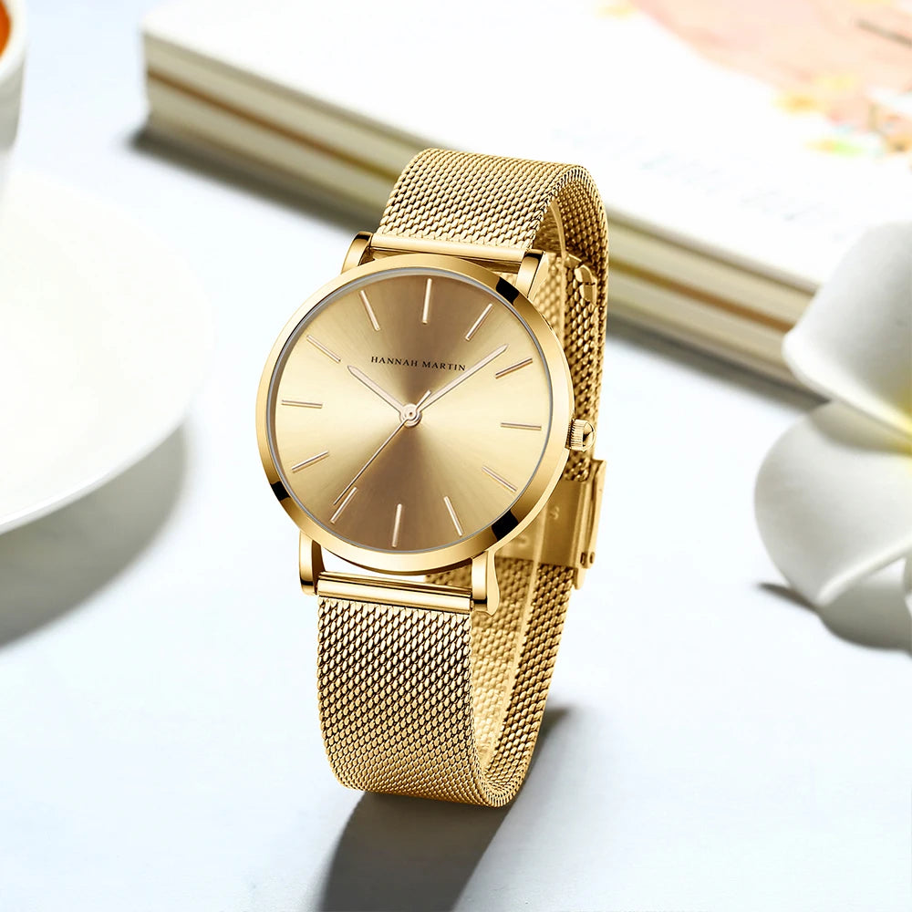 HANNAH MARTIN Brand Quality Stainless Steel Japan Quartz Movement Waterproof Women 36mm Full Rose Gold Ladies Dropshipping Watch Your Shop Mania
