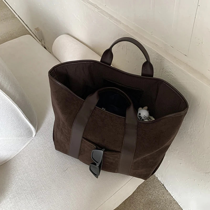 Vintage Suede Large Capacity Handbag Simple All-match Fashion Tote Bags Design Casual Top Handle Shoulder Bag For Women Your Shop Mania