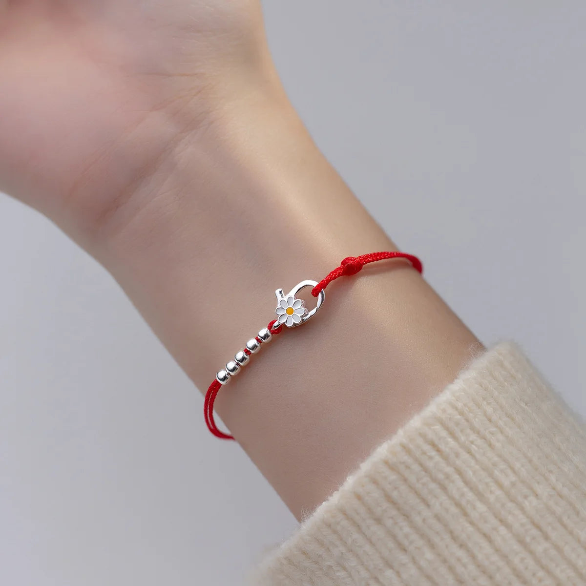 Red Thread For Hand 925 Sterling Silver Bracelet Women Rope Thread Bracelets For Women Silver 925 Daisy Flower Your Shop Mania