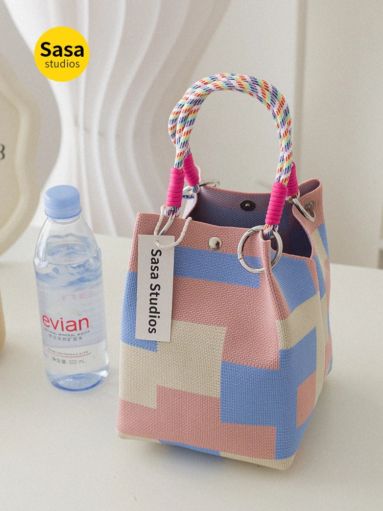Korean Sle Knitted Tote Bag Large Capaci Portable Handbag Commuter Buet Bag Cute Floral Pattern Women's Handbag Your Shop Mania