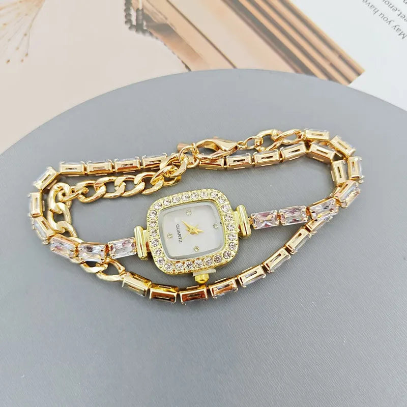 2025 New Fashionable Square Diamond Quartz Wristwatches Wrapping Bracelet Women Quartz Watch Student Bracelet Fashion Decoration Your Shop Mania