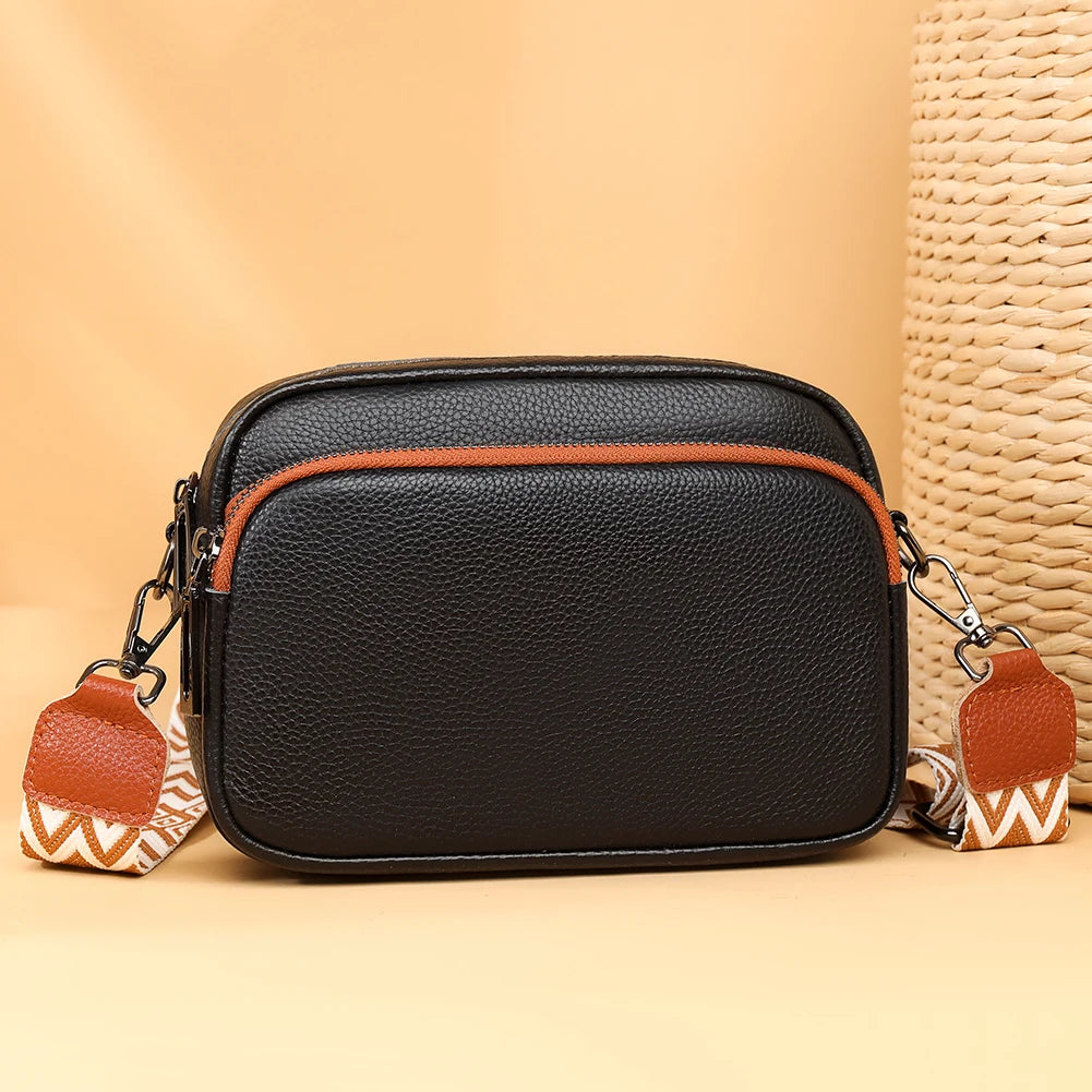 Genuine Leather Crossbody Bag Fashion Mobile Phone Bag Portable Elegant Solid Color Adjustable Strap Simple for Weekend Vacation Your Shop Mania