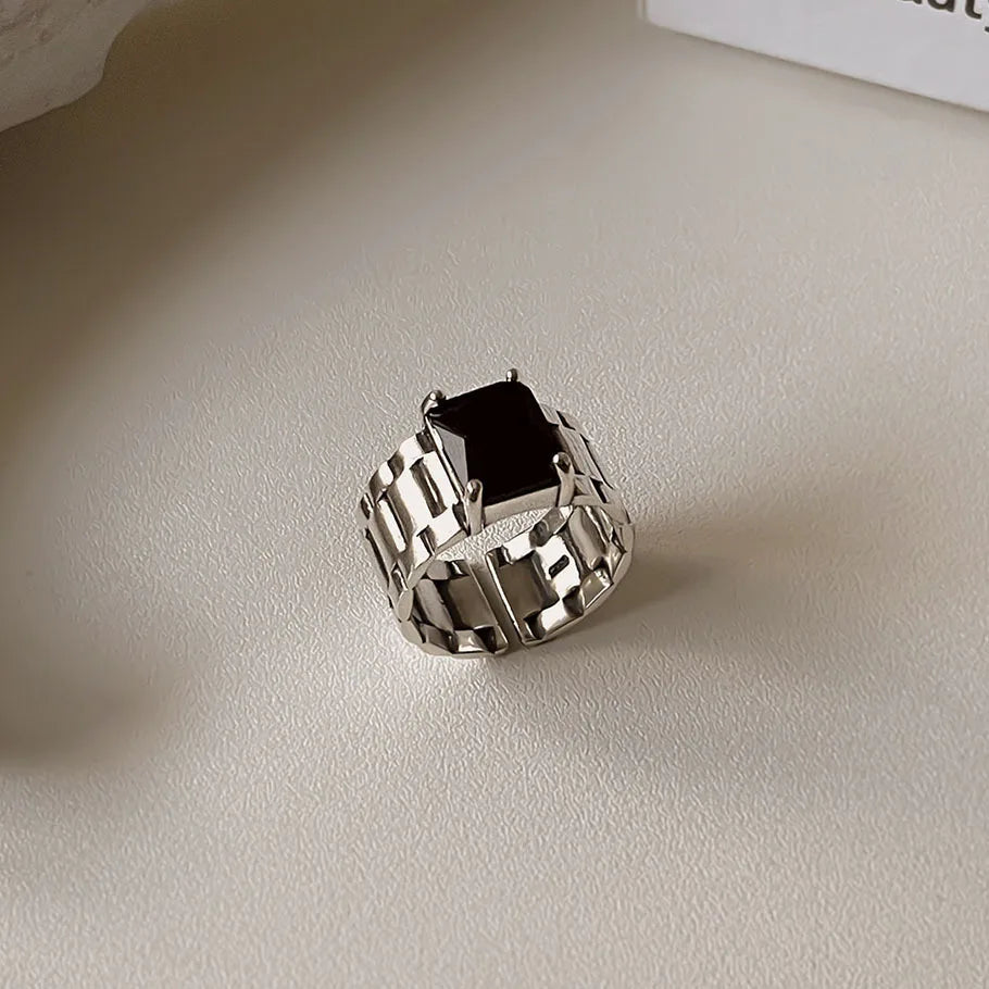 Silver Color Simple Black Punk Rings For Women Geometric Fashion Open Adjustable Handmade Party Jewelry Gift Allergy Your Shop Mania