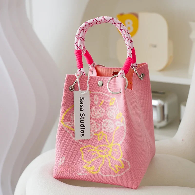 Korean Sle Knitted Tote Bag Large Capaci Portable Handbag Commuter Buet Bag Cute Floral Pattern Women's Handbag Your Shop Mania