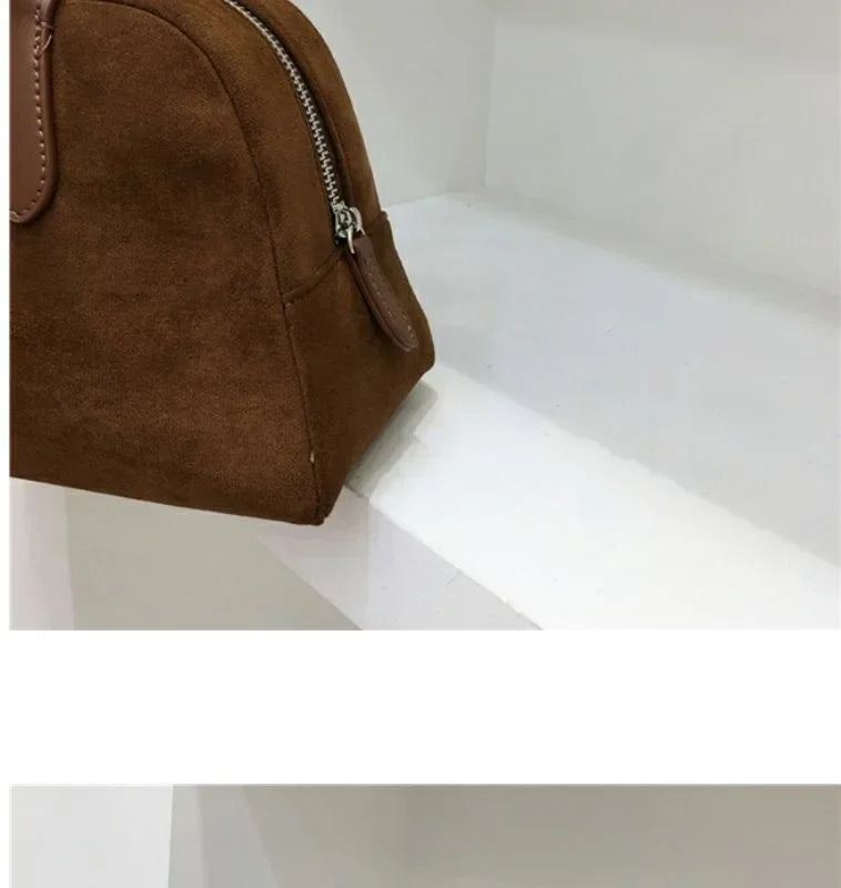 Autumn Winter 2023 New Korean Small Batch Suede Boston Retro Handbag Women's Bowling Bag Handheld Bag Female Style Handbag Your Shop Mania
