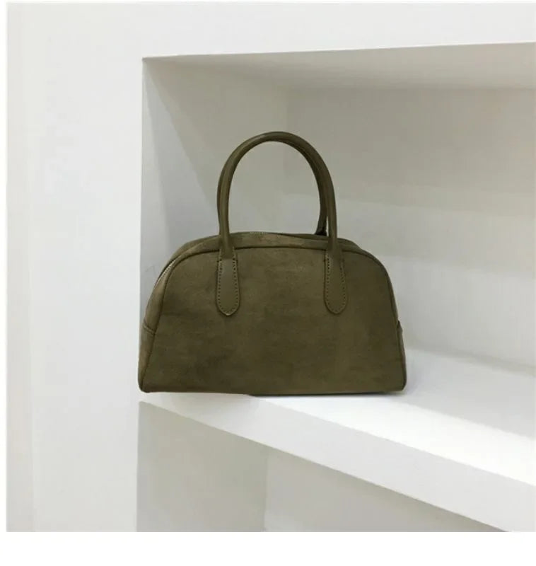 Autumn Winter 2023 New Korean Small Batch Suede Boston Retro Handbag Women's Bowling Bag Handheld Bag Female Style Handbag Your Shop Mania