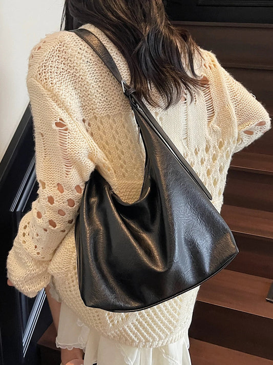 Fall New Large Capaci Pure Color Soft Leather Tote Bag Women's Versatile Single oulder Underarm Bag for Commuting And o... Your Shop Mania