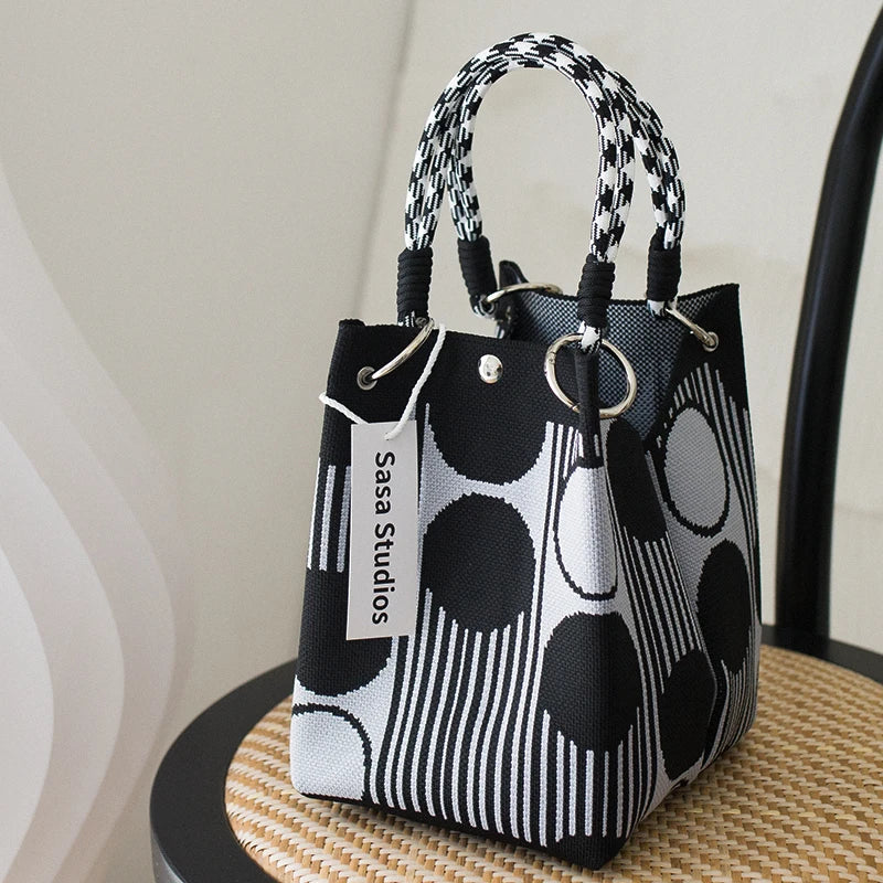 Korean Sle Knitted Tote Bag Large Capaci Portable Handbag Commuter Buet Bag Cute Floral Pattern Women's Handbag Your Shop Mania