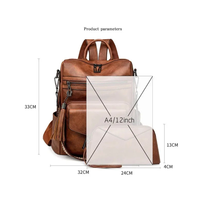 Backpack for Women Large Womens Backpack Leather Travel Fashion Purse Designer Ladies Shoulder Bags with Tassel Two-toned Brown Your Shop Mania