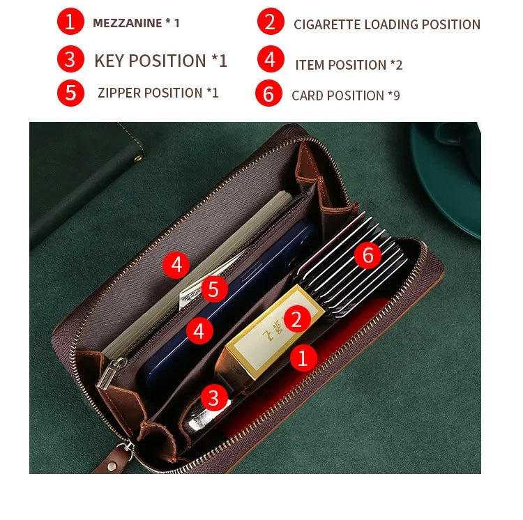 Upgraded Large Capacity Genuine Leather Men's Handbag Integrated Cigarette Phone Wallet Soft Texture Famous Horse Skin Clutch Your Shop Mania