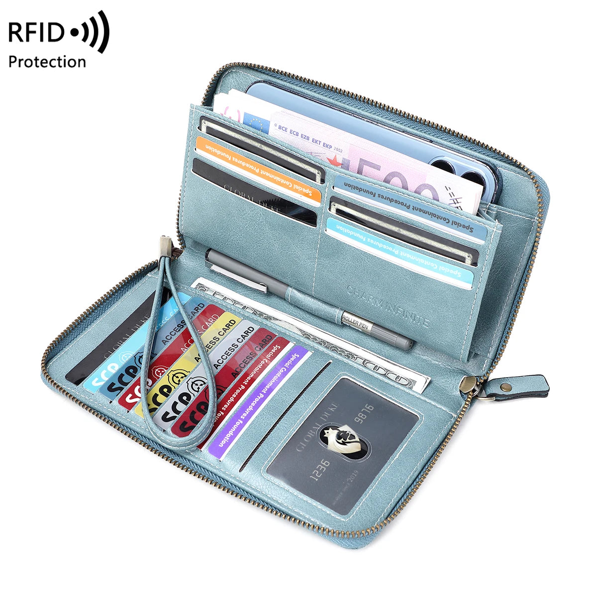 RFID Anti-Theft Brush Wallet for Women, Multi Slot, Vintage, Large Capacity, Multi-functional, Stylish Clutch with Wrist Strap Your Shop Mania