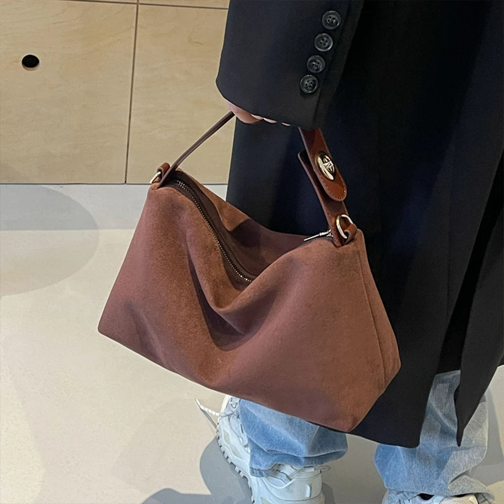 Fashion Autumn Winter Big Boston Tote Soft Matte Suede Cow Leather Women's Handbag Shoulder Crossbody Bag For Women Grey Brown Your Shop Mania