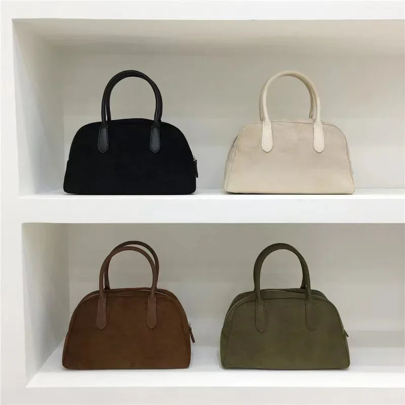 Autumn Winter 2023 New Korean Small Batch Suede Boston Retro Handbag Women's Bowling Bag Handheld Bag Female Style Handbag Your Shop Mania