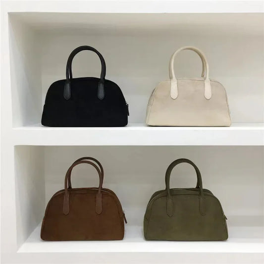 Autumn Winter 2023 New Korean Small Batch Suede Boston Retro Handbag Women's Bowling Bag Handheld Bag Female Style Handbag Your Shop Mania