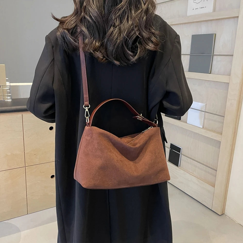 Fashion Autumn Winter Big Boston Tote Soft Matte Suede Cow Leather Women's Handbag Shoulder Crossbody Bag For Women Grey Brown Your Shop Mania
