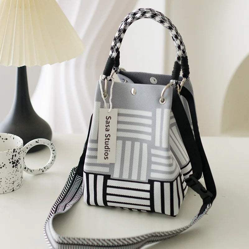 Korean Sle Knitted Tote Bag Large Capaci Portable Handbag Commuter Buet Bag Cute Floral Pattern Women's Handbag Your Shop Mania