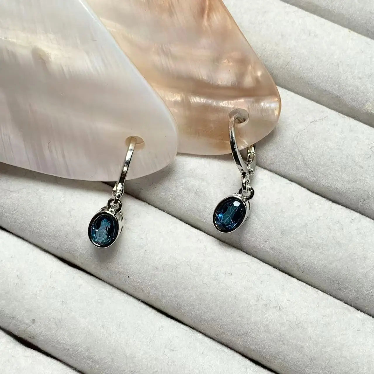 Vintage Natural Blue Topaz Hoop Earrings Simple Classic Round Circle Gemstone Jewelry Handmade 14K GOLD exclusive Your Shop Mania