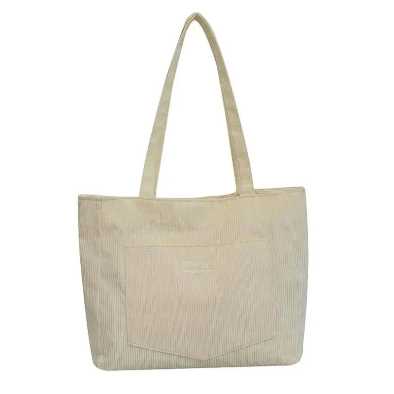 Large Capacity Shoulder Bag Trendy Corduroy Tote Bag Solid Color Ladies Handbag With Front Pocket Your Shop Mania