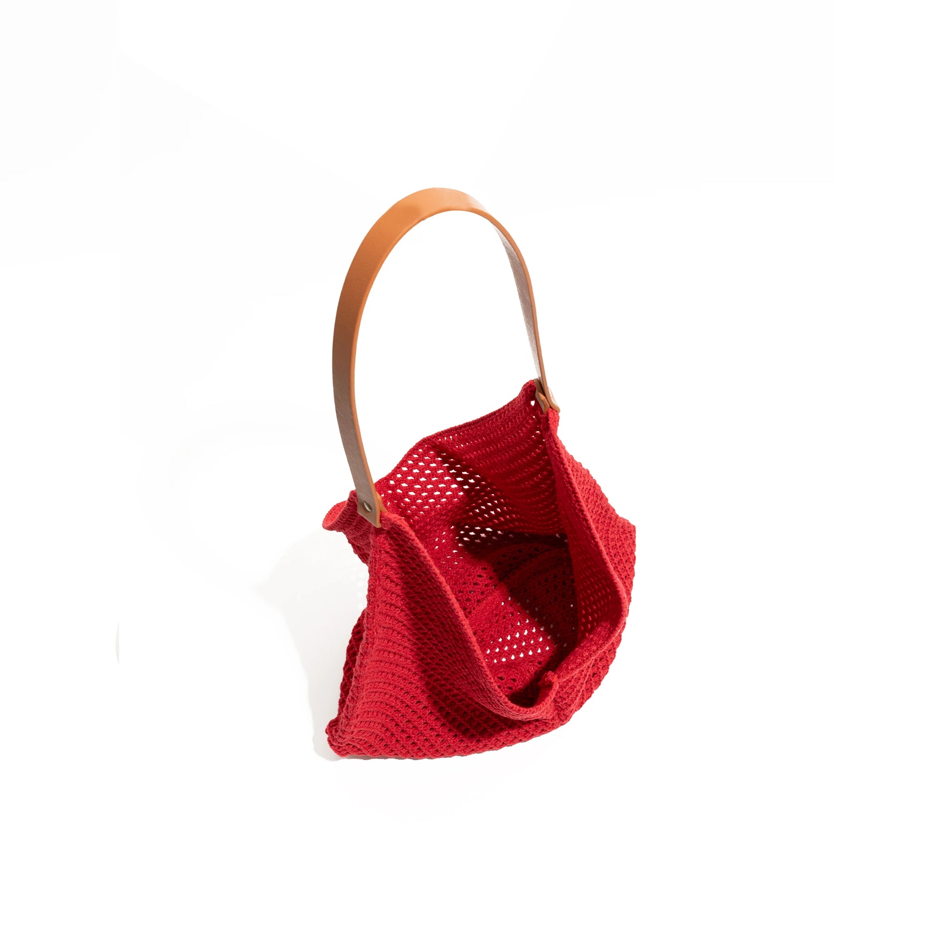 CKKUI Cotton Rope Knitted Crochet Shoulder Shopping Purses With PU Leather Top Handle Korean Style Simple Red Large Capacity Bag Your Shop Mania