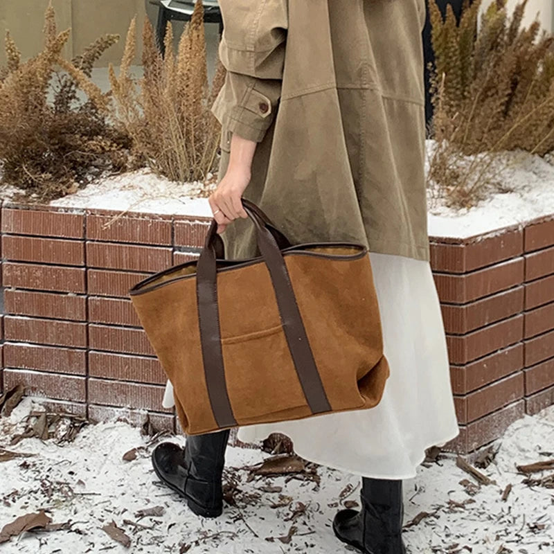 Vintage Suede Large Capacity Handbag Simple All-match Fashion Tote Bags Design Casual Top Handle Shoulder Bag For Women Your Shop Mania