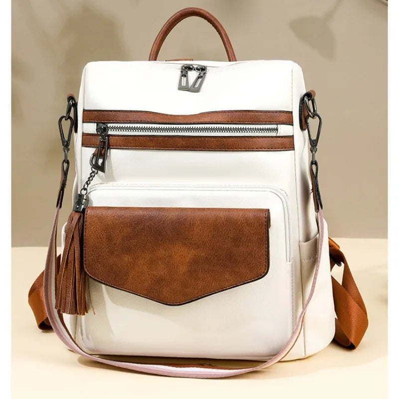 Backpack for Women Large Womens Backpack Leather Travel Fashion Purse Designer Ladies Shoulder Bags with Tassel Two-toned Brown Your Shop Mania