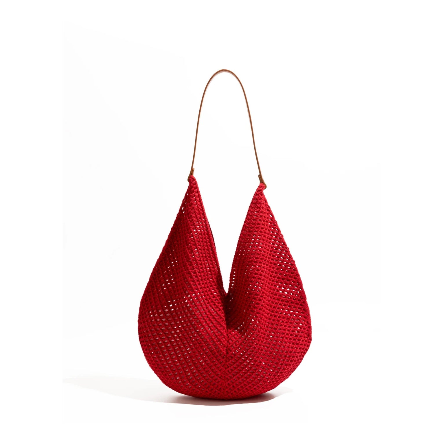 CKKUI Cotton Rope Knitted Crochet Shoulder Shopping Purses With PU Leather Top Handle Korean Style Simple Red Large Capacity Bag Your Shop Mania