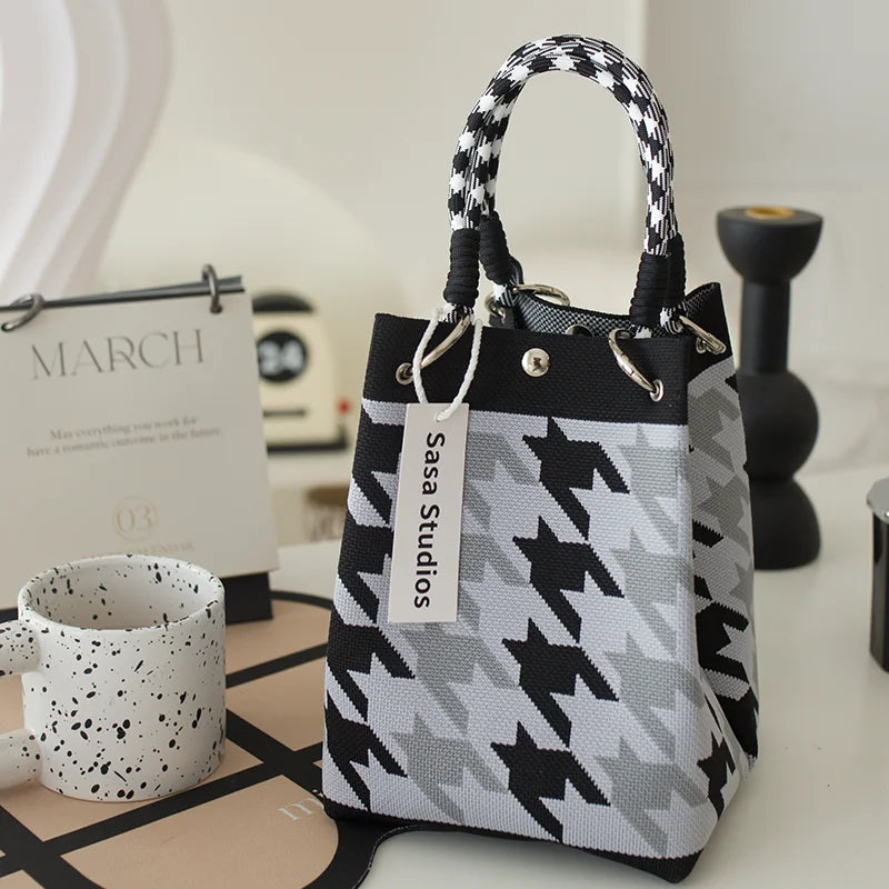 Korean Sle Knitted Tote Bag Large Capaci Portable Handbag Commuter Buet Bag Cute Floral Pattern Women's Handbag Your Shop Mania