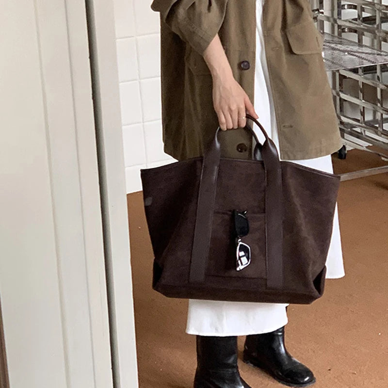 Vintage Suede Large Capacity Handbag Simple All-match Fashion Tote Bags Design Casual Top Handle Shoulder Bag For Women Your Shop Mania