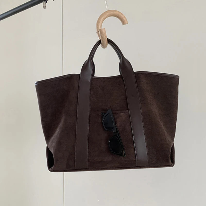 Vintage Suede Large Capacity Handbag Simple All-match Fashion Tote Bags Design Casual Top Handle Shoulder Bag For Women Your Shop Mania