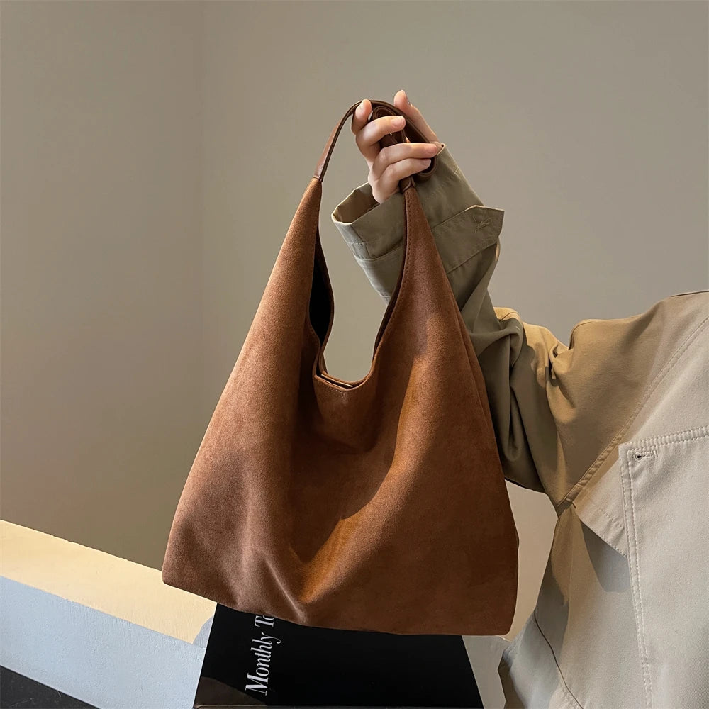 MOODS Casual Shoulder Tote Bag Set For Women 2-IN-1 Suede Pure Color Large Capacity Shopper Tote 2024 Winter New Handbags Female Your Shop Mania