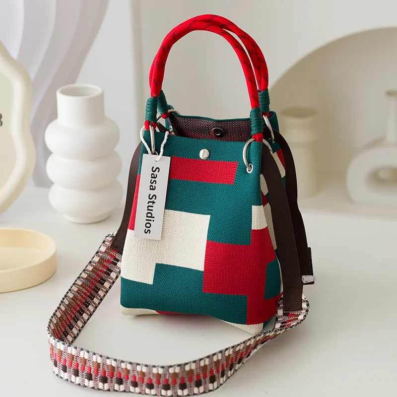Korean Sle Knitted Tote Bag Large Capaci Portable Handbag Commuter Buet Bag Cute Floral Pattern Women's Handbag Your Shop Mania