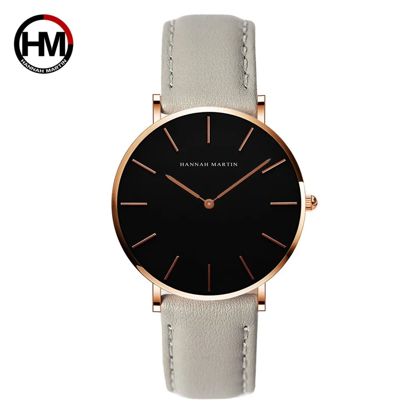 Hannah Martin Hot Fashion Simple Japan Quartz Movement Watch Leather Strap Clock Women Analog Waterproof Wrist watch Your Shop Mania
