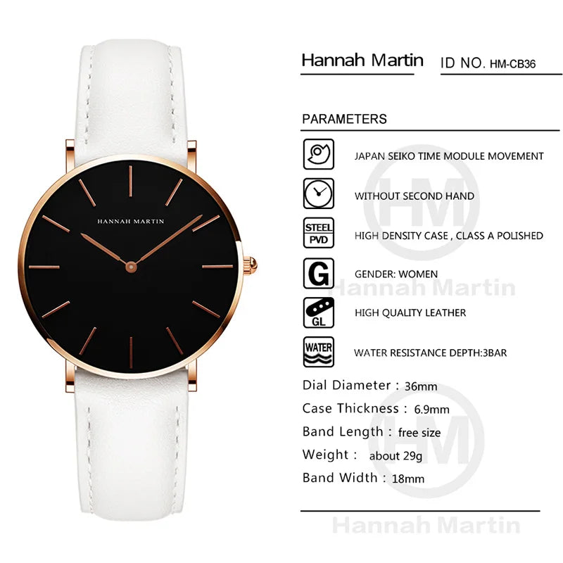 Hannah Martin Hot Fashion Simple Japan Quartz Movement Watch Leather Strap Clock Women Analog Waterproof Wrist watch Your Shop Mania