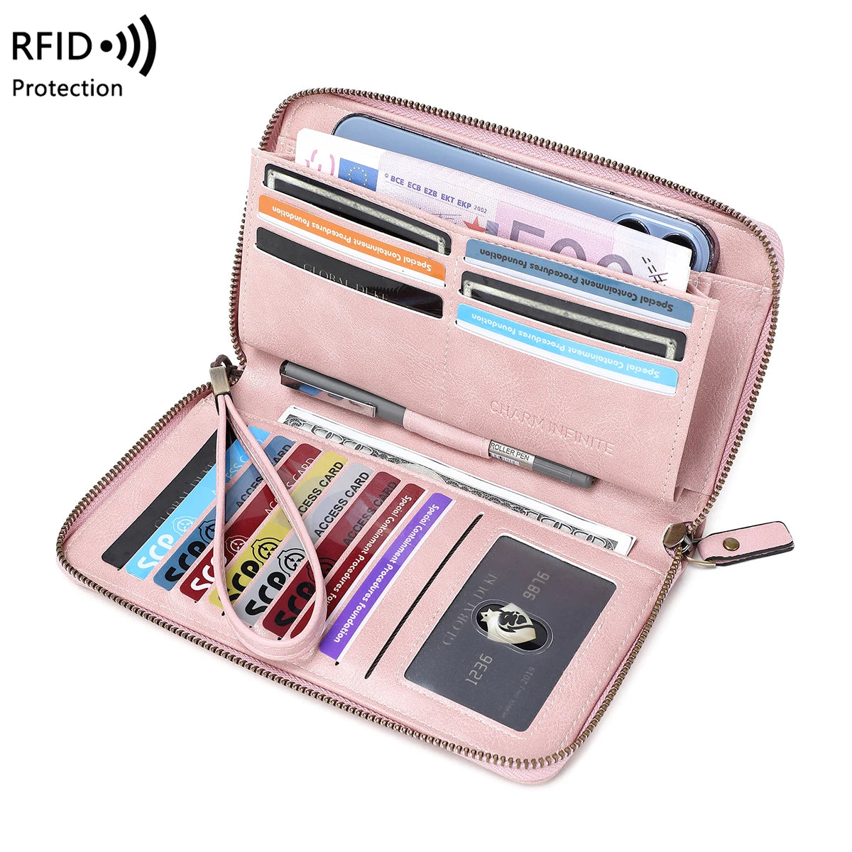 RFID Anti-Theft Brush Wallet for Women, Multi Slot, Vintage, Large Capacity, Multi-functional, Stylish Clutch with Wrist Strap Your Shop Mania
