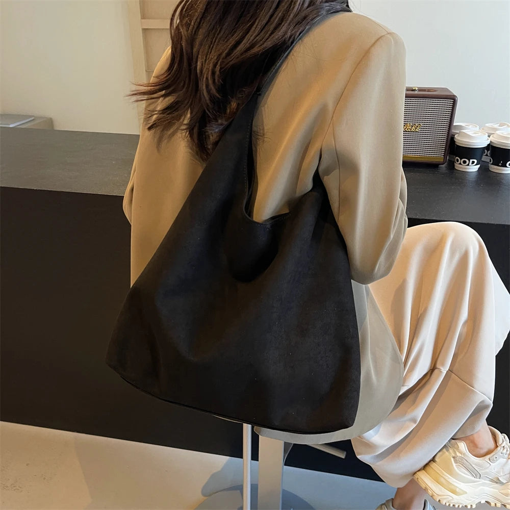 MOODS Casual Shoulder Tote Bag Set For Women 2-IN-1 Suede Pure Color Large Capacity Shopper Tote 2024 Winter New Handbags Female Your Shop Mania