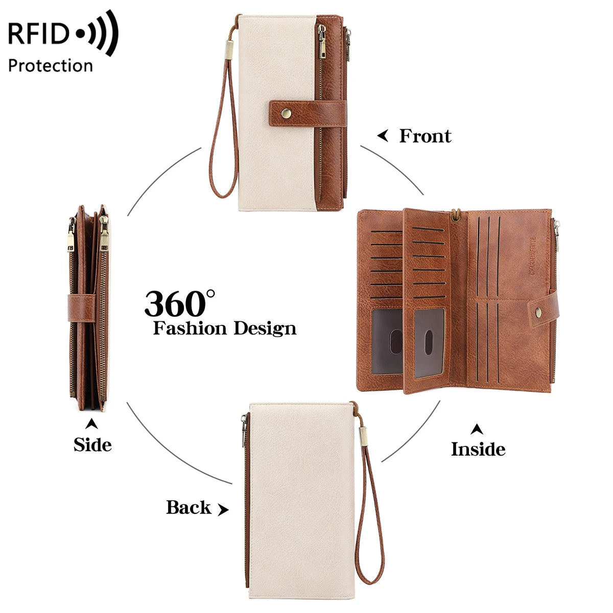 Vintage Style RFID Blocking Wallet Three-Fold Long Clutch Purse Multi-Card Slots for Daily Commute Business Casual Your Shop Mania