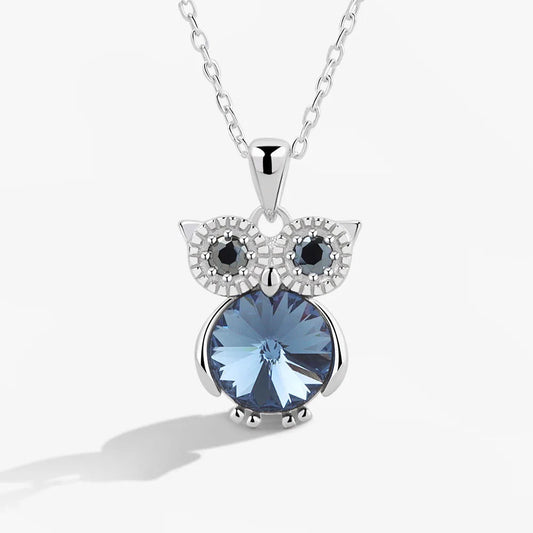 Silver color Blue Cute Owl Stone Choker Necklace For Women Wide Fine Jewelry Wedding Party Birthday Gift Your Shop Mania