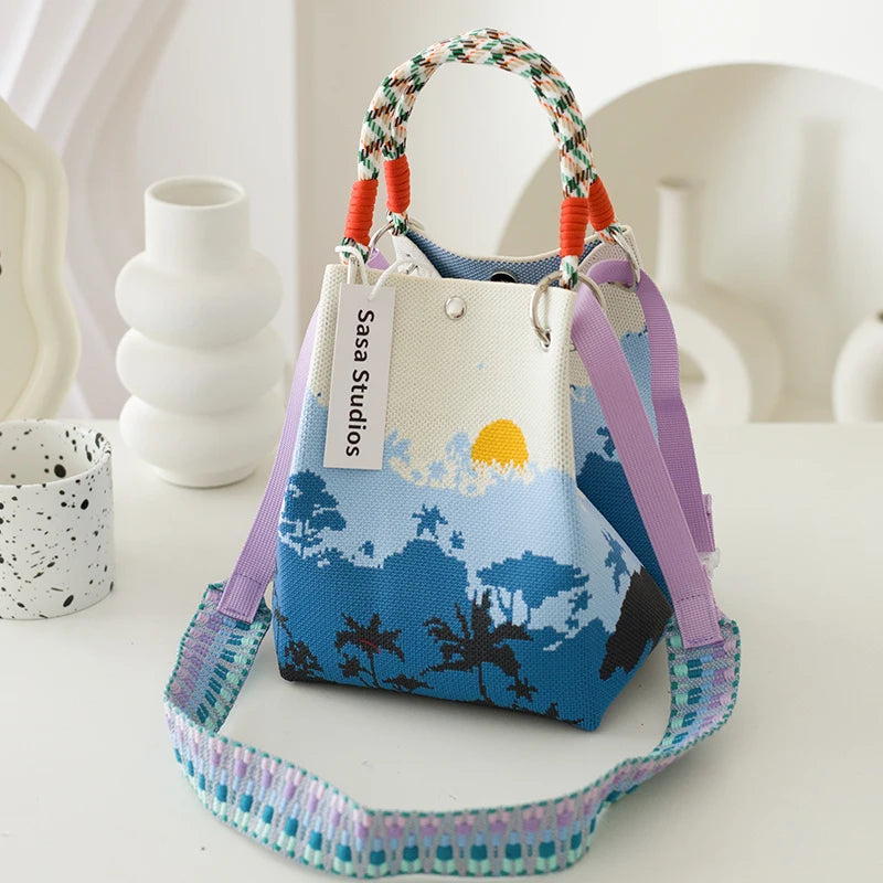 Korean Sle Knitted Tote Bag Large Capaci Portable Handbag Commuter Buet Bag Cute Floral Pattern Women's Handbag Your Shop Mania