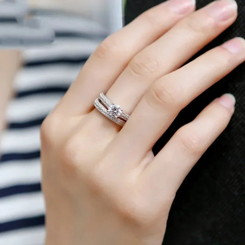 New 925 Sterling Silver Ring Two In One AAAAA Zircon Ring Wedding Ring For Woman High Jewelry Gift Your Shop Mania