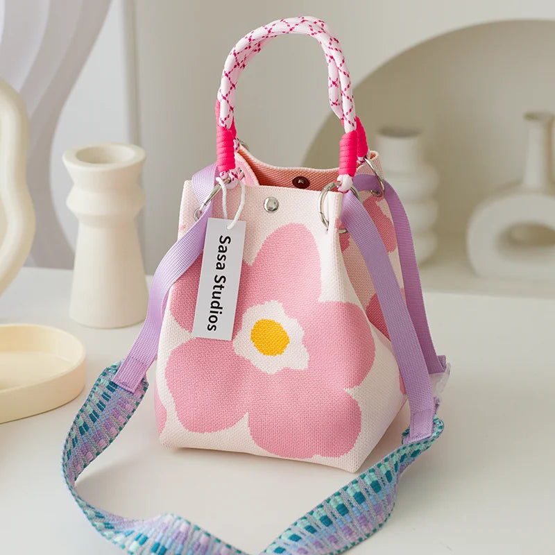 Korean Sle Knitted Tote Bag Large Capaci Portable Handbag Commuter Buet Bag Cute Floral Pattern Women's Handbag Your Shop Mania